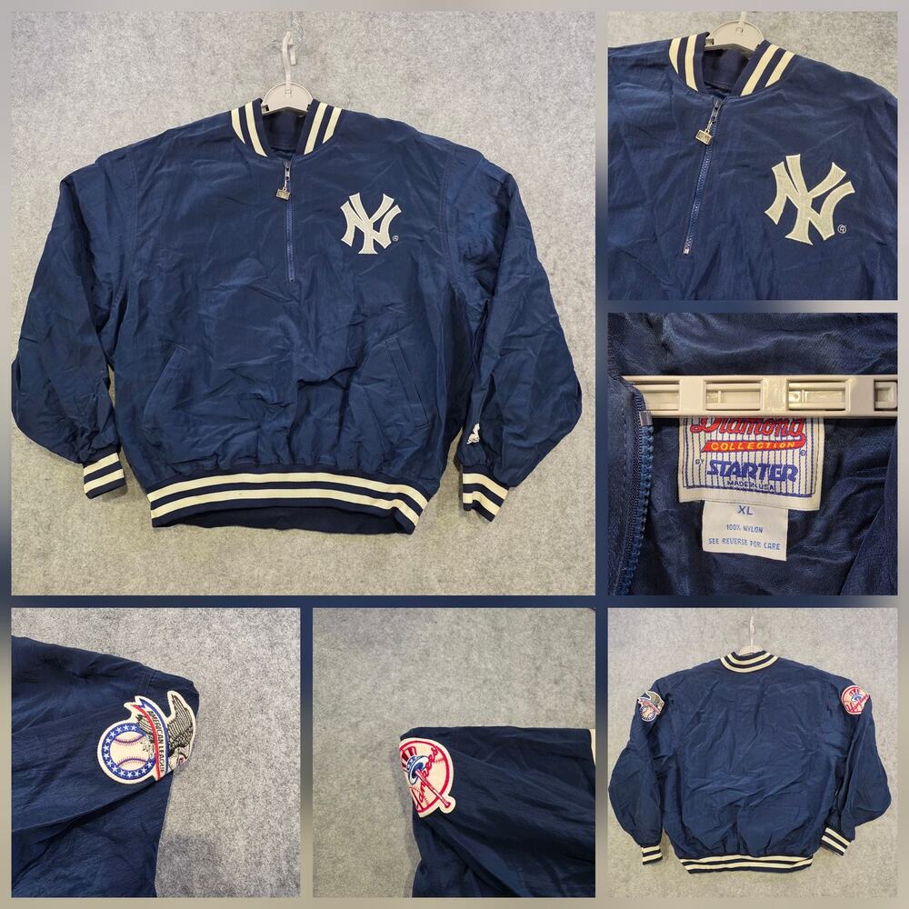 Vintage New York Yankees Jacket Mens XL Blue MLB‎ Baseball Starter Pullover 90s